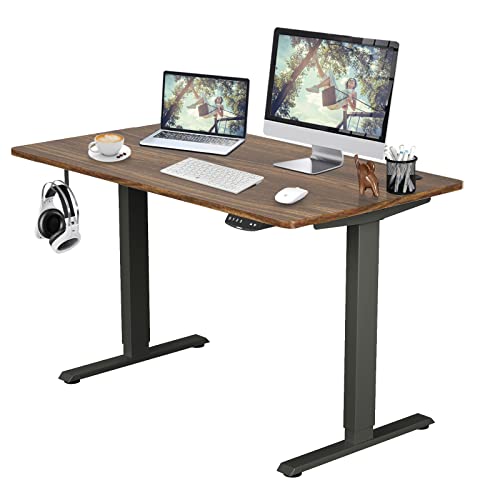 COSTWAY Dual Motor Electric Stand Up Desk, Height Adjustable Standing Desk w/Solid One-Piece Desktop & Memory Controller, Home Office Sit-to-Stand Computer Workstation (Walnut+Black, 48''X30'')