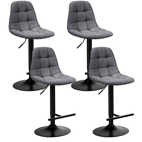 COSTWAY Bar Stools Set of 4, Height Adjustable Modern 360 Degrees Swivel Barstools with Footrest, Back, Armless Counter Height Chairs for Kitchen Dining Living Bistro Pub, Grey