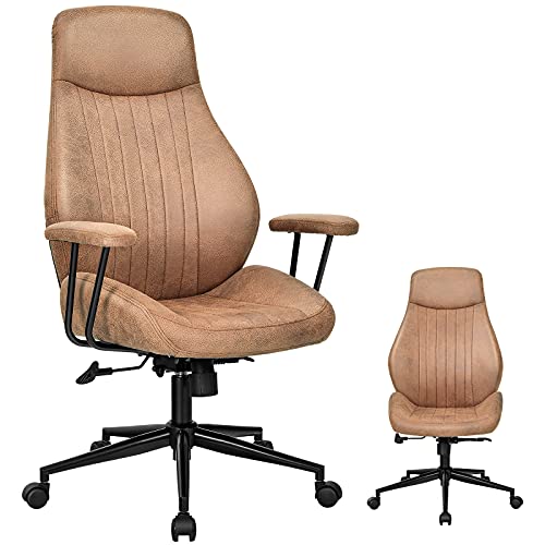 COSTWAY Ergonomic Office Chair, Swivel Suede Fabric Executive Chair, Adjustable High Backrest, Padded Armrest, Stable Metal Structure, Computer Desk Chair Suitable for Home Office (Brown)