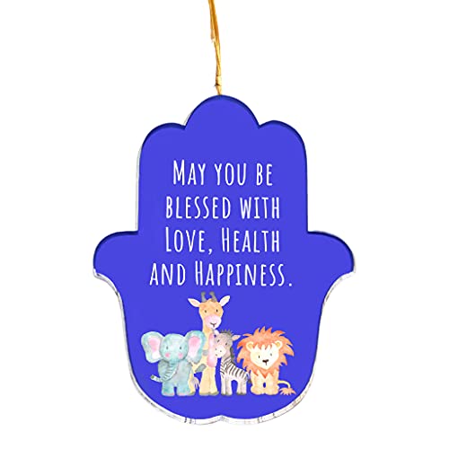 Hamsa Wall Hanging, Jewish Gift for Baby Naming, Bris, Birthday, Hanukkah (Zoo Animals)