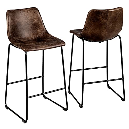 COSTWAY Bar Stools Set of 2, 30 inches Faux Suede Bar Stools with Back, Metal Legs, and Footrest, Upholstered Bar Height Stools for Home Kitchen, Office, Pub, Kitchen Island (2, Rustic Brown)