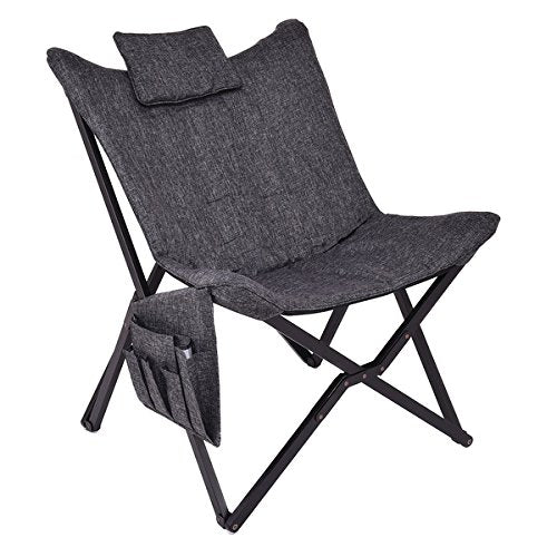 COSTWAY Folding Butterfly Chair Seat Solid Black Wooden Frame Home Office Furniture