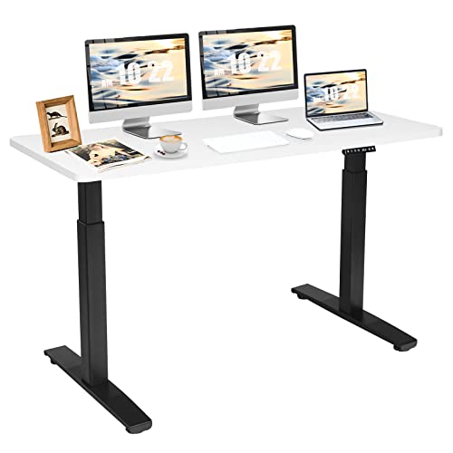 COSTWAY Dual Motor Electric Standing Desk, 55" x 28" Height Adjustable Sit Stand Desk with Solid One-Piece Desktop & 3 Memory Presets, Ergonomic Computer Workstation for Home Office (Black & White)