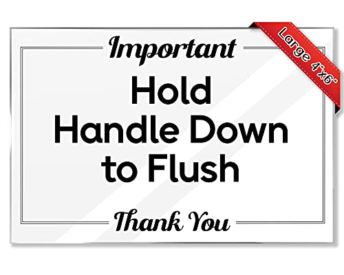 Airbnb Essentials for Hosts Bathroom Signs - Hold Handle Down To Flush - 4"x6" Acrylic Sign w/Mounting Tape - Bathroom Sign Rental Home Necessities - Bathroom Door Signs