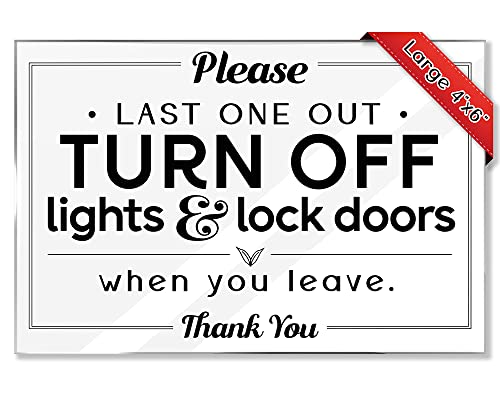 Airbnb Essentials For Hosts - Last One Out - 4"x6" Acrylic Sign w/Mounting Tape - Please Close Door Sign - Rental Home Necessities & Turn Off The Lights Sign - Perfect Reminder To Lock The Door Sign