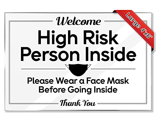 Airbnb Essentials For Hosts - High Risk Person Please Wear A Mask Sign - 4"x6" Acrylic Sign w/Mounting Tape - Rental Home Necessities Mask Required Door Sign - Face Mask Required Sign for Business