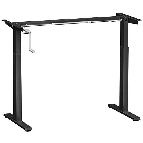 COSTWAY Crank Standing Desk Frame, Manual Hand Crank Workstation Base, Ergonomic Sit to Stand Base w/Foldable Crank Handle, Hook, Cable Management Rack (Black)