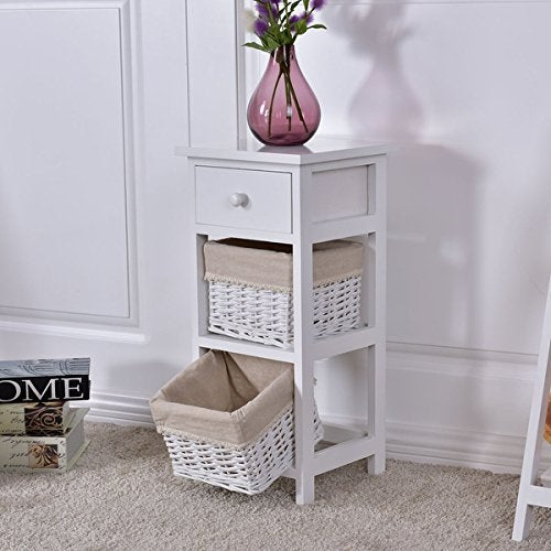 COSTWAY Bedroom Wooden Bedside Table Nightstand Chest Cabinet