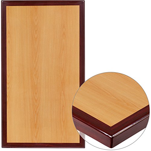 Flash Furniture Glenbrook 30" x 42" Rectangular 2-Tone High-Gloss Cherry Resin Table Top with 2" Thick Mahogany Edge