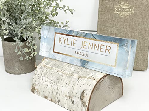 Personalized Name Plate for Your Desk or Office (Blue Marble/Gold)