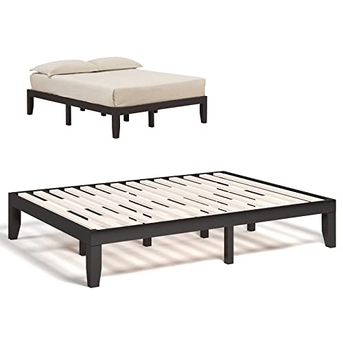 COSTWAY Queen Size Platform Bed Frame, 14 Inches Solid Rubber Wood Bed Mattress Foundation with Sturdy Slats Support, Easy Assembly Bed Frame for Home Hotel, No Box Spring Needed (Espresso, Queen)