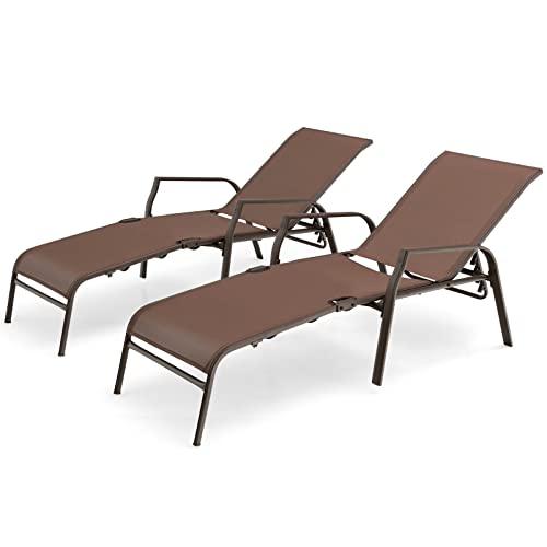 COSTWAY 2PCS Patio Folding Chaise Lounge Chair Recliner Back Adjustable Stack