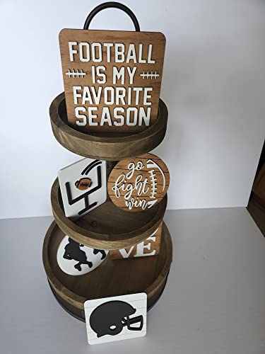 Football Season Tiered Tray Bundle, Sports Home Decor Wooden Sign, Handmade (6 piece bundle)