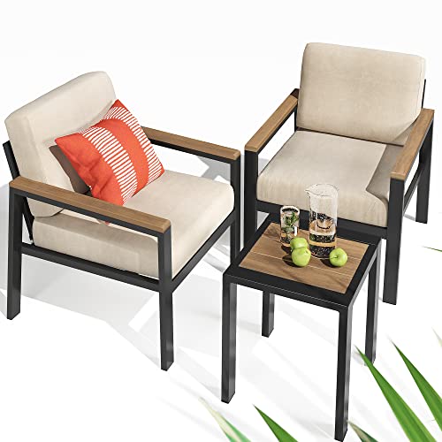 ZINUS Dillon Aluminum and Poly Lumber Outdoor 3 Piece Chat Set / Small Patio Furniture Set / Weather Resistant and Rust Proof / Easy Assembly, Black