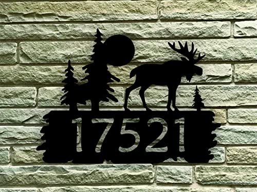 Rustic Moose Themed Custom Address Steel House Sign