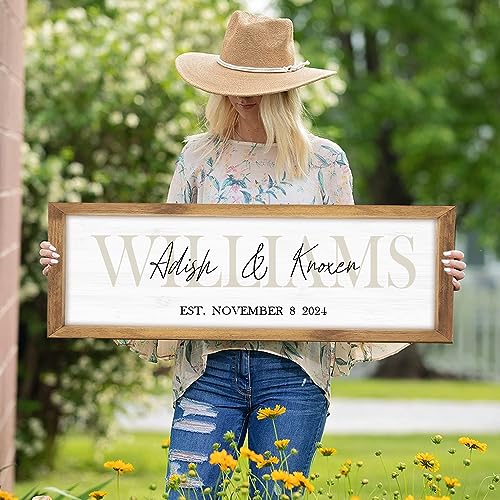 Wedding Gifts for Couples | Anniversary Gift | Engagement Gifts | Custom Wood Sign | Personalized Framed Wooden Family Name Sign for Home Decor Wall | Monogram Name Wall Decor (Wood Frame, Couples)