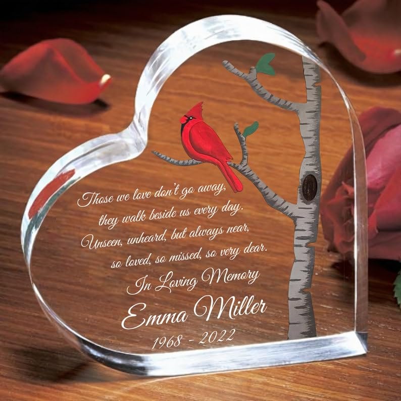 Cardinal Memorial Heart, Mother Loss Plaque, Remembrance Keepsake, Bereavement Gift, Condolences Sign, Those We Love Don’t Go Away VA