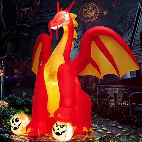 COSTWAY 10 FT Inflatable Giant Animated Fire Dragon Outdoor Halloween Decor w/Lights