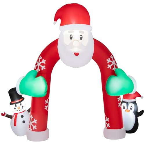 COSTWAY 10FT Christmas Inflatable Archway, Blow up Christmas Santa Arch with Snowman & Penguin, Built-in LED Lights Indoor Outdoor