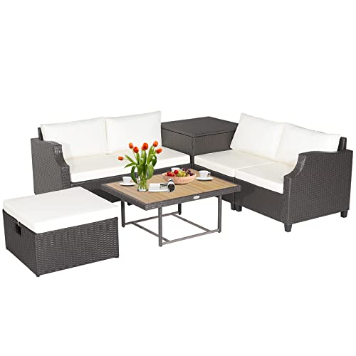 COSTWAY 7pcs Patio Outdoor PE Wicker Cushioned Furniture Conversation Set Sectional Sofa