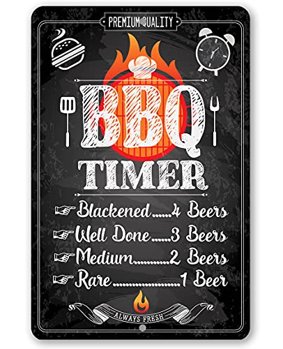 Grill Signs - Durable Metal Sign - Use Indoor/Outdoor - Great Grill and Barbeque Restaurant Decor and Gift (12" x 18", BBQ Timer)