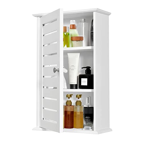 COSTWAY Wall Mounted Bathroom Cabinet, Wooden Storage Cabinet with 2 Adjustable Shelves and Reversible Door, Versatile Hanging Medicine Cabinet for Living Room, Kitchen, Entryway (White)