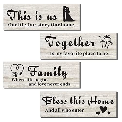 This Is Us Wall Decor, 4 Pieces Living Room Decor Farmhouse Decor Room Decor, This Is Us | TOGETHER | FAMILY | BLESS THIS HOME Wall Art Decor Living Room (White This is Us)