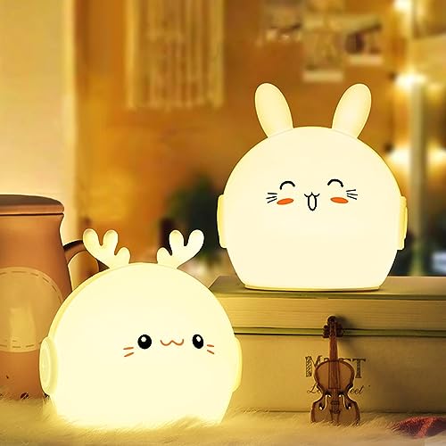 Silicone Sensor Night Light for Children's Room, USB Rechargeable Sleeping Lights with 9 Colors, Cute Night Light for Girls and Boys (B)