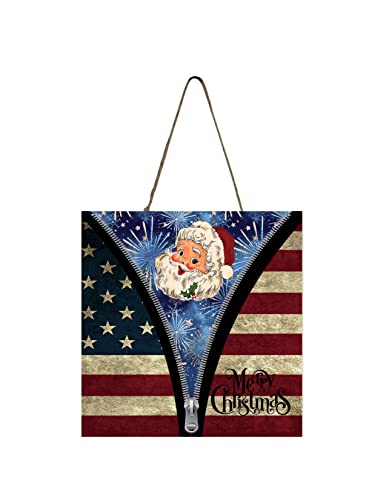 Flag Zipper Santa Patriotic Christmas Ornament Mini Sign