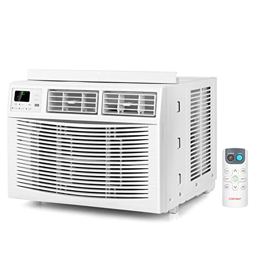 COSTWAY Window Air Conditioner, 10000 BTU Energy Efficient AC Unit Cools Rooms up to 450 sq.ft, Quiet Electronic Window AC w/ Cool Dry Fan Auto Mode, 4-Way Air Flow, 24H Timer, Remote Control (10000BTU)