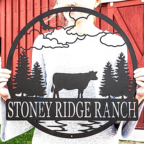 Cow Circle Outdoor Farm Sign | Rustic Porch Sign | Farm Porch Sign | Personalized Farm Sign | Cow Farm Sign | Cow Lover Country Western Sign