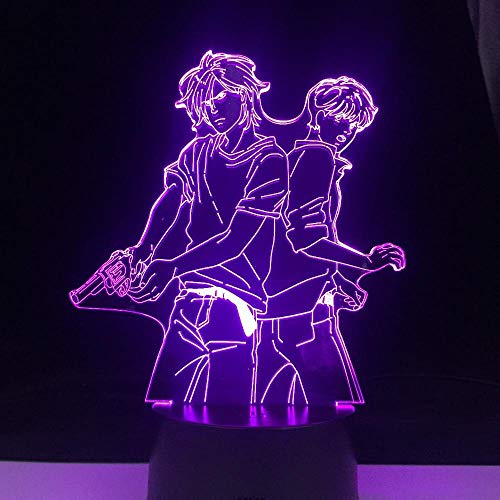 3D Night Light for Kids,ASH Lynx and Eiji Okumura LED Anime LAMP Led 7 Colors Light Japanese Anime Base Table Lamp for Birthday/XmasGift