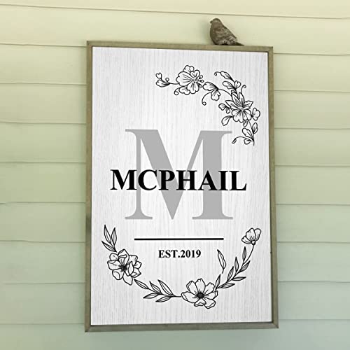 Personalized Wooden Family Name Sign for Home Decor | Last Name Wall Sign| Framed Monogram Wall Decor | Rustic Farmhouse Established Family Sign (Wood Frame, Design 4)