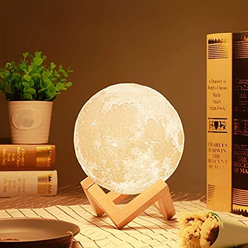 3D 7 Color Changing Moon Night Rechargeable Led Lamp with Stand Night Lamp for Bedroom Lights for Adults and Kids Home Room Beautiful Indoor Lighting - 15Cm, Prong Base, Pack of 1