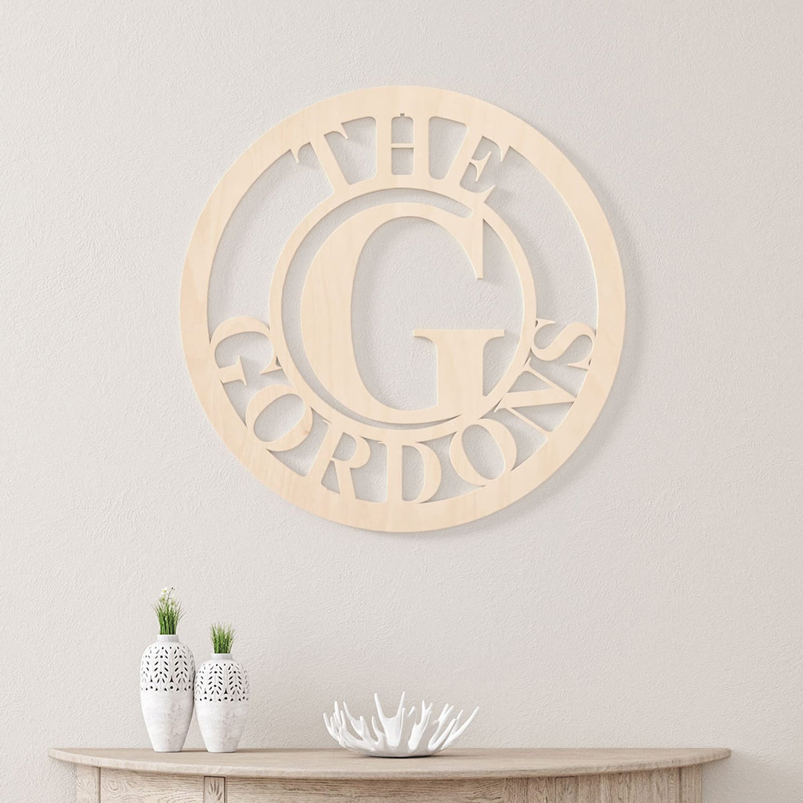 Personalized Wooden Last Name Sign For Wall Decor - Bullseye Wood Design With Custom Family Name and Large Letter - Housewarming or Wedding Gift - Signs For Any Room In Your Home by 48 Hour Monogram