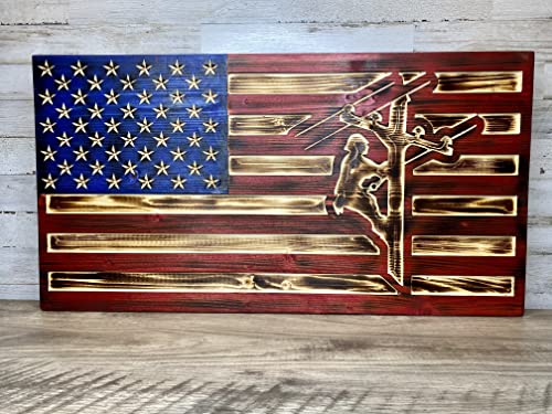 Lineman Flag,American Flag Wall Art, Wooden American Flag, Wood USA Flag, Patriotic Wooden Wall Decor, 1776 Betsy Ross Flag, Home (Small)