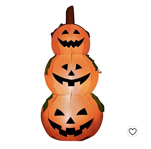 Costway 5 Ft Halloween Inflatable 3-Pumpkin Stack Blow Up Pumpkin Ghost Yard Decoration, Orange