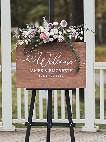 Welcome to our Wedding Sign Rustic Boho Wedding Decorations with Easel Stand, Custom Wooden Welcome Wedding Sign Reception and Ceremony Decorations, Display Date & Couple Name