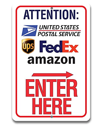 Delivery Instructions - Enter Here - 12"x18" Metal Sign - Deliveries Here Sign, Package Delivery Signs for Home, Delivery Signs for Packages, Informative Bring Packages Here Sign for Delivery Services