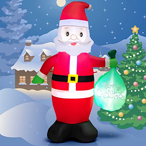 COSTWAY 5 FT Christmas Decor Inflatable Santa Claus Holding a Gift Bag w/LED Lights