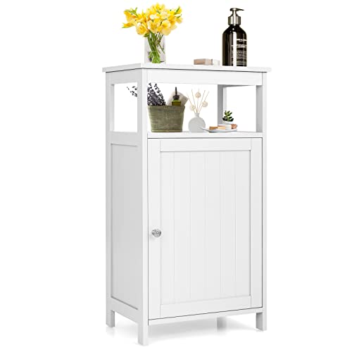 COSTWAY Bathroom Storage Cabinet, Freestanding Storage Organizer with Deep Drawers & Adjustable Shelf, Single Door Narrow Floor Cabinet for Living Room, Bathroom, Kitchen, Entryway (White)