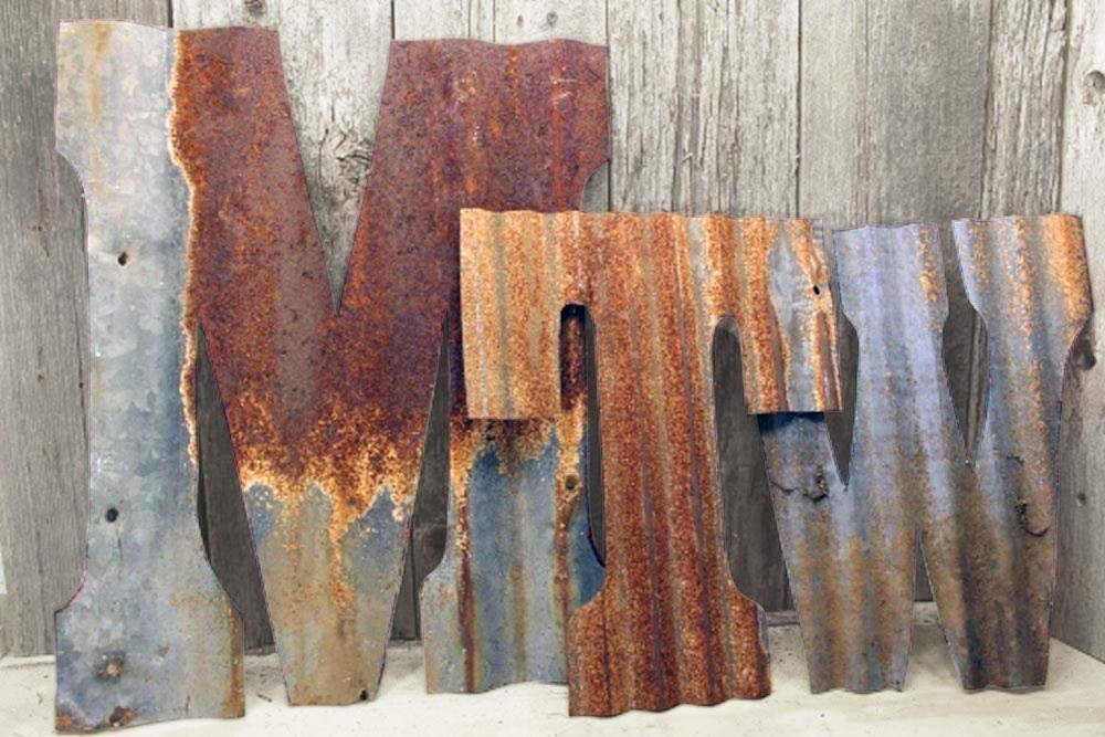 Rusty Tin Letters Rustic Metal Wall Decor 8" - 36" Galvanized Farmhouse Wedding Decorations