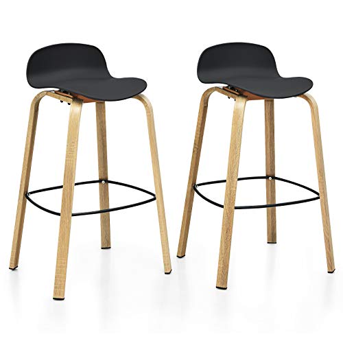 COSTWAY Bar Stools Set of 2, 30-Inch Height Modern Minimalist Bar Chairs with Footrest, Low Backrest and Metal Legs, Nordic Style High Stools for Pub, Kitchen Island, Dining Room, Living Room, Black