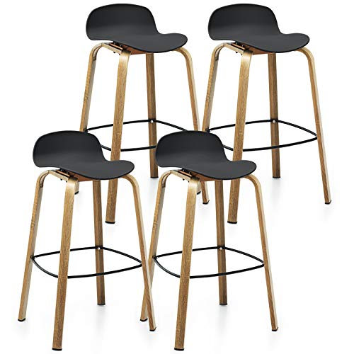 COSTWAY Bar Stools Set of 4, 30-Inch Height Modern Minimalist Bar Chairs with Footrest, Low Backrest and Metal Legs, Nordic Style High Stools for Pub, Kitchen Island, Dining Room, Living Room, Black