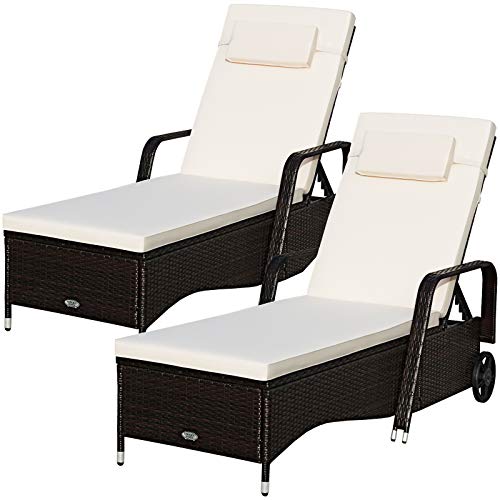 COSTWAY 2PCS Patio Rattan Lounge Chair Chaise Adjustable Recliner Cushioned Sofa Garden