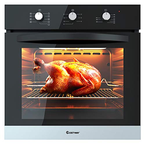 COSTWAY 24" Built-In Single Wall Oven Electric 2.5 Cu. Ft. Capacity Tempered Glass Multi-Function European Convection Oven with Push Buttons Control(9-Functions)