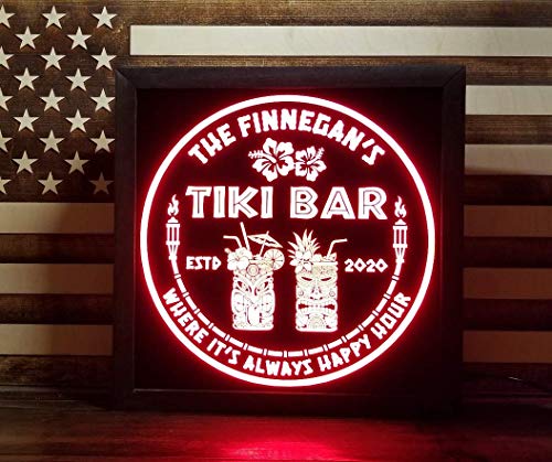 Tiki Bar - Custom Beer Led Signs - cold beer sign - Whiskey led sign - man cave – Personalized - Bar Name – Beer Led Signs - Lights – Beer Sign – Whiskey Sign - 12 x 12 Inches