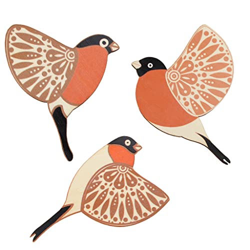 Set of 3 Red Wooden Bird Wall Hanging Fly Across Wall Decor for Living room, Bedroom, Kitchen, Reading Room, Kid’s Room, Indoor Outdoor Decoration GO-B2X3-DO