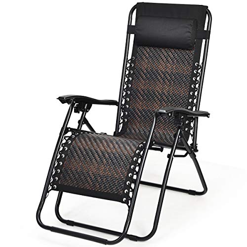 COSTWAY Patio Rattan Zero Gravity Lounge Chair Folding Recliner W/Headrest Mix Brown