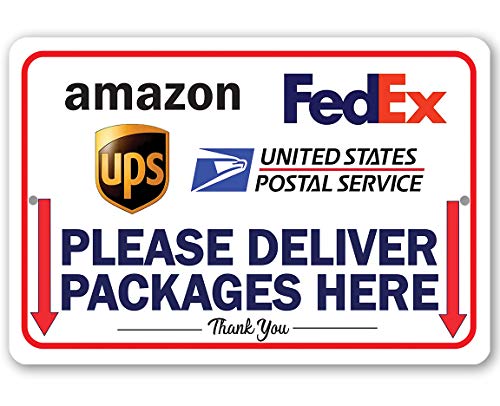 Delivery Instructions - Deliveries Here Sign Down Arrow - 8"x12" Metal Sign - Package Delivery Signs for Home, Delivery Signs for Packages, Informative Bring Packages Here Sign for Delivery Services